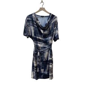 Komarov Cowl Drape Neck Dress Tie Waist Dolman Sleeve Black/White Women's Medium